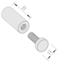 13mm x 25mm Flat Top Brass Standoffs in Satin Silver Finished